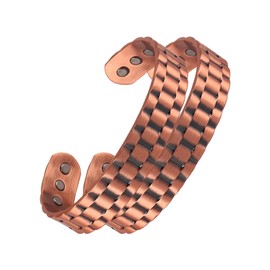 FASCIO 2PCS 99.9% Pure Copper Bracelet for Men, Adjustable Size 6pcs 3000 Gauss Magnets Bracelets,Magnetic Field Therapy (Cuff * 2)