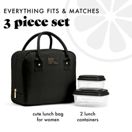 Fit & Fresh Lunch Bag For Women, Insulated Womens Lunch Bag For Work, Leakproof & Stain-Resistant Large Lunch Box For Women With Containers, Zipper Closure Bloomington Bag, Black