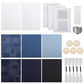 Sashiko Kit for Beginners, Water-Soluble Sashiko Thread and Needles Set, Pure Fabric Sashiko Stencil Kit, Versatile Sashiko Supplies, Embroidery Transfer Templates for DIY Crafts