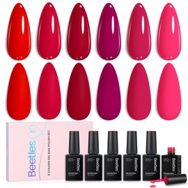 Beetles Red Gel Polish Set Gel 6 Colors Burgundy Bloody Red Pink Soak off Uv Led Lamp Needed Manicure DIY Home Gifts for Women Crimson Horizon