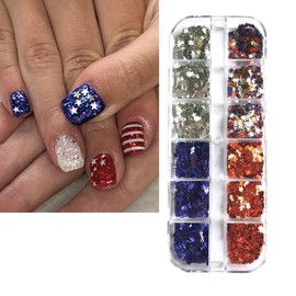 6 Boxes 4th of July Nail Art Glitter Independence Day Holographic Chunky Glitter Sequins Star Hexagon Nail Glitters Powder American Flag Nail Art Design Independence Day Nail Supplies Manicure Decor