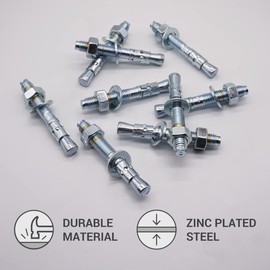 Pack of 10 Wedge Anchors M12 x 90 mm, Metal Dowels, Through Bolts Masonry, Concrete Expansion Anchor (10, M12 x 90 mm)