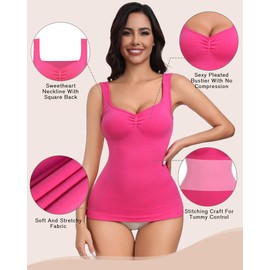 EUYZOU Women’s 3PK Tummy Control Shapewear Tank Tops Pleated Bustier Sweetheart Compression Tank Tops Body Shaper Camisole, Black/White/Pink XL