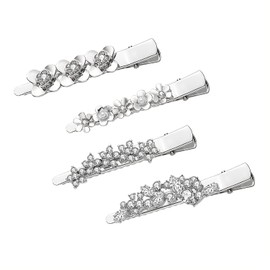 Rhinestone Alligator Hair Clips Duckbill Hairpins Flower Hair Barrettes for Women Hair Styling Tools Hair Accessories 4PCS (Silver)