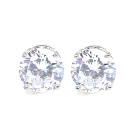 Me Plus Stainless Steel Round Cut Cubic Zirconia Stud Earrings With Clear Case - Gold, Silver (3mm~12mm) (9mm-Silver)