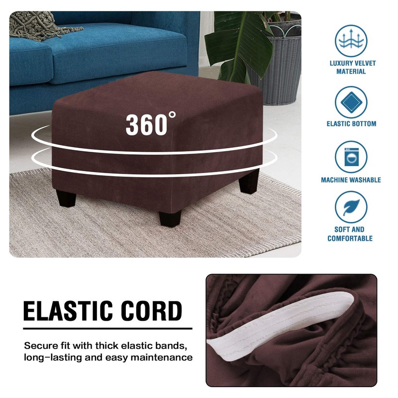 DKSLIPGO Velvet Square Ottoman Covers Slipcover Square Footstool Protector Covers