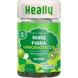 Probióticos En Gomitas Sin Azúcar + Fibra Inulina y Lactobacilos HEALLY Sabor Manzana y Kiwi, Apoyo en Salud Intestinal, 100% Natural, Vegano, Sin Gluten