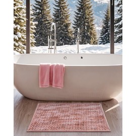 DEXI Bath Mats for Bathroom, 20x32 Absorbent Bath Mat Quick Dry, Washable Chenille Bathroom Rugs with Non Slip Rubber Backing for Shower Floor, Pink
