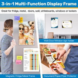 VAIIGO Magnetic Sign Holder 11 x 17 Adhesive Frame 5 Pack, Rigid Plastic Document Paper Holder with Magnet & Adhesive Strips, Wall Door Sign Holders Magnetic Frame for Office Home Store Restaurant