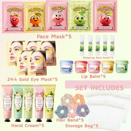 35Pcs Sleepover Party Supplies for Girls, 5 Sets Spa Pamper Kit with Facial Masks, Eye Patches, Hand Cream, Lip Balm & Sleeping Face Mask, Ideal Gift for Sleepovers & Birthdays