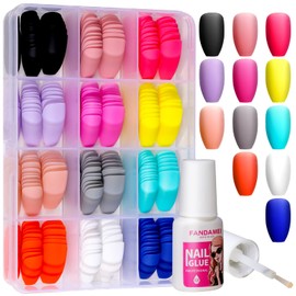 FANDAMEI Press on Nails Medium Coffin, 12 Packs 288PCS Matte Press on Nails Medium Length, Acrylic Fake Nails Full Cover Medium, Glue on Nail with 7g Nail Glue, 12 Matte Color Press on Nails Coffin