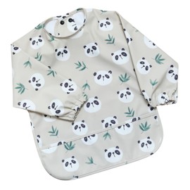 Bibbilyboo Waterproof Long Sleeve Feeding Coverall - Baby Weaning Bib - 6-18 Months - Coverall for Baby - Easy Clean - Crumb Catcher Pocket - Size Adjustable (Panda)