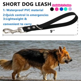 Short Dog Leash - 9 Inch Dogs Lead Grab Tab Heavy Duty Waterproof PVC Dog Training Traffic Leashes for Safety Control Behavior Correction Hiking Backup & All Breeds (Blue, 9'')