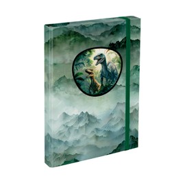 Baagl Notebook Box for School Bags - A4 Folder for Children with Elastic Band and Inner Flaps - Collection Folder with Elastic Band for Boys (Dino I)