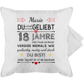Kissenbezug - Du wirst von Herzen geliebt 18 Jahre | 18 Geburtstag Mädchen Geschenke | 18 Geburtstag Jungen Geschenk | Geschenkideen 18 Jahre - 50 x 50 cm - Weiß - Geburtstagsgeschenk Name
