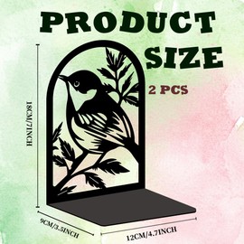 INFUNLY Bird Bookends Decorative Metal Book Ends for Shelves 4.7"×7.1" Non-Skid Heavy Duty Bookends Unique Office Desk Book Stand for Heavy Books Black Book Stopper to Hold Books for Home Office Decor