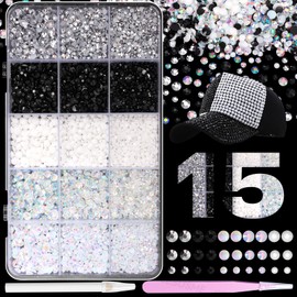 12000 Pcs White Black Resin Jelly Rhinestones for Crafting, Mixed Sizes Flatback Nail Art Gems, Resin Bedazzling Rhinestones Crystal with Pickup Tool for DIY Crafts Jewelry Clothing