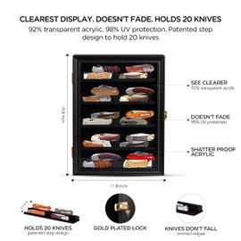 boldworks Pocket Kinfe Display Case for Wall Knife Display Box for Collection with Wall Hanging Mount Acrylic Glass Removable Shelves Holds Upto 20 Knives Black Color