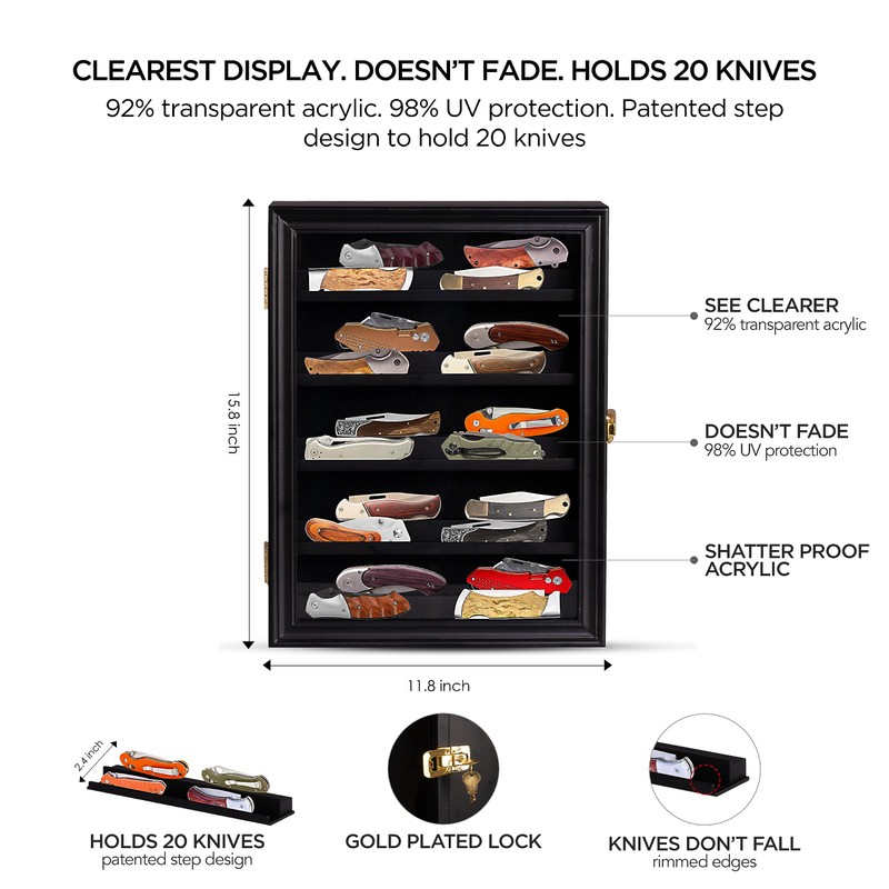 boldworks Pocket Kinfe Display Case for Wall Knife Display Box