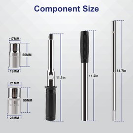 Lyhubmh 23" Extended Lug Wrench - 4 Way Heavy Duty Tire Iron Lug Wrench with Storage Bag, Labor Saving Lug Nut Removal Tool & Standard Sockets (17mm/19mm/21mm/23mm) for Car Wheel Maintenance