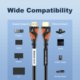 Postta HDMI Cable 75 Feet 4K HDMI2.0 Cable with Built-in Signal Booster Support 4K(2160P),3D,1080P,Ethernet,Audio Return(ARC)-(Black-Orange)