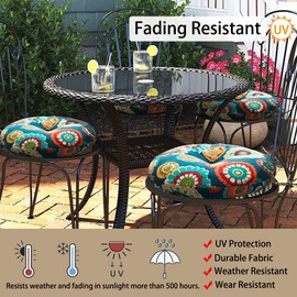 Magpie Fabrics Outdoor Round Bistro Seat Cushions with Ties, 15"x15"x4" Set of 2, Tufted Waterproof Barstool Chair Pads for Patio Home Garden Office, Floral Green