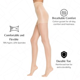 3 Pairs 20 Den Shaper Control Top Pantyhose | High-Waisted Shapewear Tights | Oeko-Tex Certified (US, Alpha, Small, Medium, Regular, Regular, 3, Light Nude)