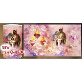 THE SAINTS COLLECTION - 4x7in LED Prayer Candle and Devotional Candle - Three Hearts and Holy Family with 6 Hour Timer