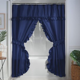 Stoneberry Home® Ruffled Shower Curtain Set Polyester Dark Sea