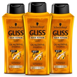 GLISS Hair Repair Shampoo, Oil Nutritive for Longer Hair Prone to Split Ends, 13.6 Ounces (Pack of 3)