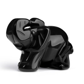 XIANNVXI Black Obsidian Crystal Elephant Ornament Crystals Elephant Figurine Black Ornaments Reiki Natural Carved Gemstone 1.5" Cute Lucky Elephant Gifts