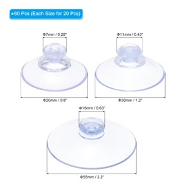 PATIKIL 60pcs Suction Cup 0.8/1.2/2.2" for Home Kitchen Bathroom Organization Storage Decoration Hanging Items No Hook PVC Soccer Pad Clear