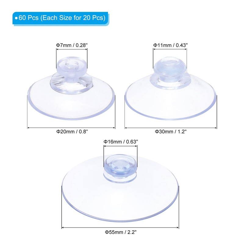 PATIKIL 60pcs Suction Cup 0.8/1.2/2.2" for Home Kitchen Bathroom Organization