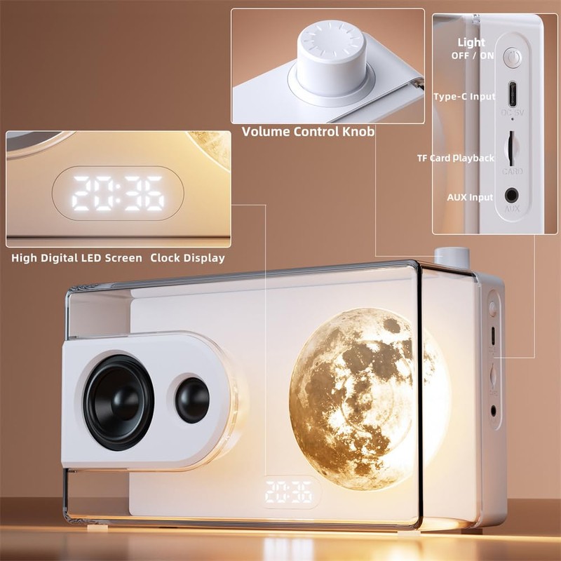 AIMHON Moon Night Light Bluetooth Speaker with LED Display, Dual