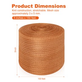 MUZIK 5 inch x150ft Pure Copper Mesh Roll - Heavy Duty Rodent & Snake Proof Wire Mesh Screen for DIY, Garden, Vents - Rustproof, Easy Cut Pest Barrier for Weep Holes & Gaps