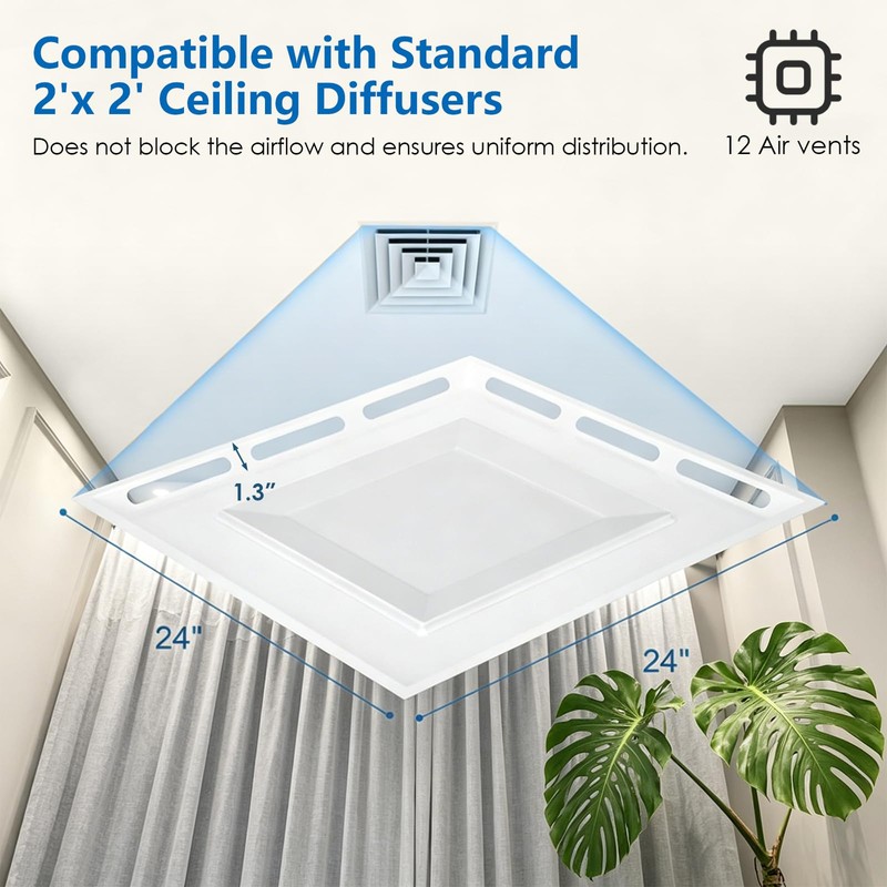 24" x 24" 4-Way Ceiling Air Vent Deflector, Heavy-Duty Plastic