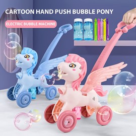 Bubble Machine Blower Blaster Lawn Mower Maker Blue Toy Fun Portable Handheld Operate Automatic Battery Electric Outdoor Summer Birthday Best Gift Light for Toddler Boy Girl Kid 1 2 3+ Year Old