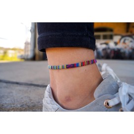 Made by Nami Surfer Anklet Men & Women – Thin Boho Ethno Hippie Anklet – Handmade Beach Festival Accessories – 100% Waterproof & Adjustable – 100% Organic Cotton (Deep Multi)