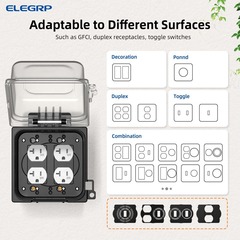 ELEGRP 2-Gang Weatherproof Outdoor Outlet Cover, Extra-Duty Clear In-Use Outlet