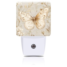 FOISIIAEA Beautiful Butterfly and Flower Night Light, Plug-in Nightlight with Dusk to Dawn Auto Sensor for Home Bedroom Hallway Kitchen 0.5W Sleep Friendly Led Lamp for Women Men