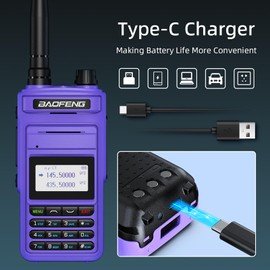 BAOFENG P15UV USB-C 8W Walkie Talkie for Adult Dual Band 1500mAh Battery Ham Radio Long Range Type-c Charging Purple