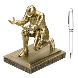 Amoysanli Knight Pen Holder Desk Organizers and Accessories Desk Decor Resin Pen Holder as Gift with a Cool Pen for Office and Home (Copper)