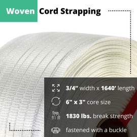 IDL Packaging - TSS.CW34.1830 3/4" Heavy Duty Woven Cord Strapping Roll, 1640' Length, 1830 lb. Break Strength, 6" x 3" Core