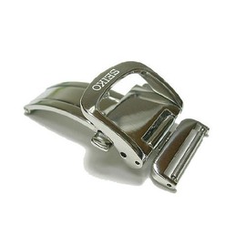 Seiko Buckle Width 0.6 inches (16 mm), D Buckle, Push Type, Logo Included, Silver, Luxury