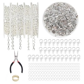 14K Silver Chains for Jewellery Making Kit Cable Link Chain Satellite Chain with Open Jump Ring Lobster Claw Clasps Jewelry Making Kit for Men Women Necklace DIY Craft