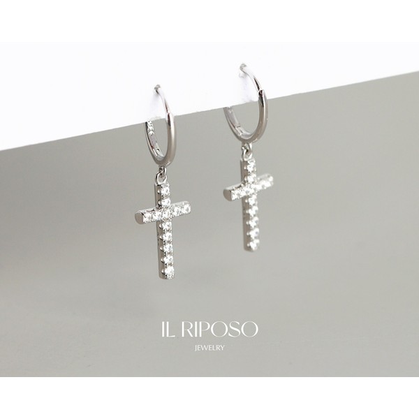 Cross Hoop Earrings • Gifts For Her • Minimalist Earrings In Sterling Silver • Best friend Gift - EH1076