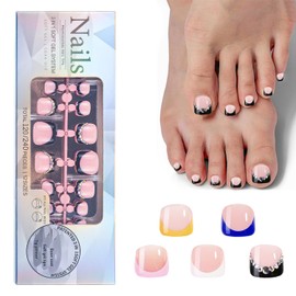 CHANGAR French Toe Nail Tips Press on Toenails，120Pcs 5 Style Soft Gel Toe Nail Press Ons Short Brighter French Toenail Tip for Women, Soak Off Fake Toe Nails Extensions (color 08)