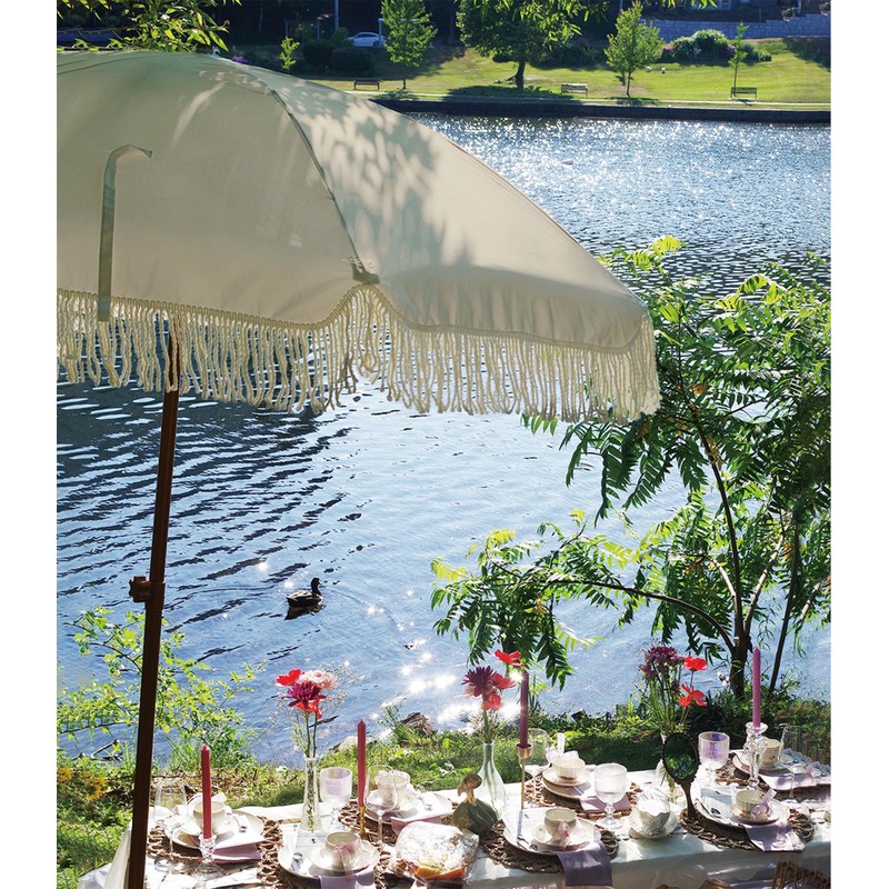 AMMSUN 7ft Patio Umbrella with Fringe Outdoor Tassel Umbrella UPF50+