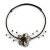 Avalaya Black/Grey Shell Flower Flex Wire Choker Necklace - Adjustable
