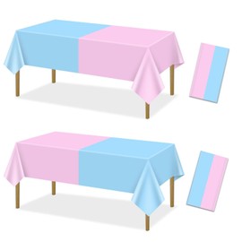 2Pcs Gender Reveal Table Cloths - Gender Reveal Table Decorations Assorted Color Tablecloths Rectangular Pink and Blue Tablecloth for Boy or Girl Gender Reveal Party Supplies, 51 x 86.6 Inch